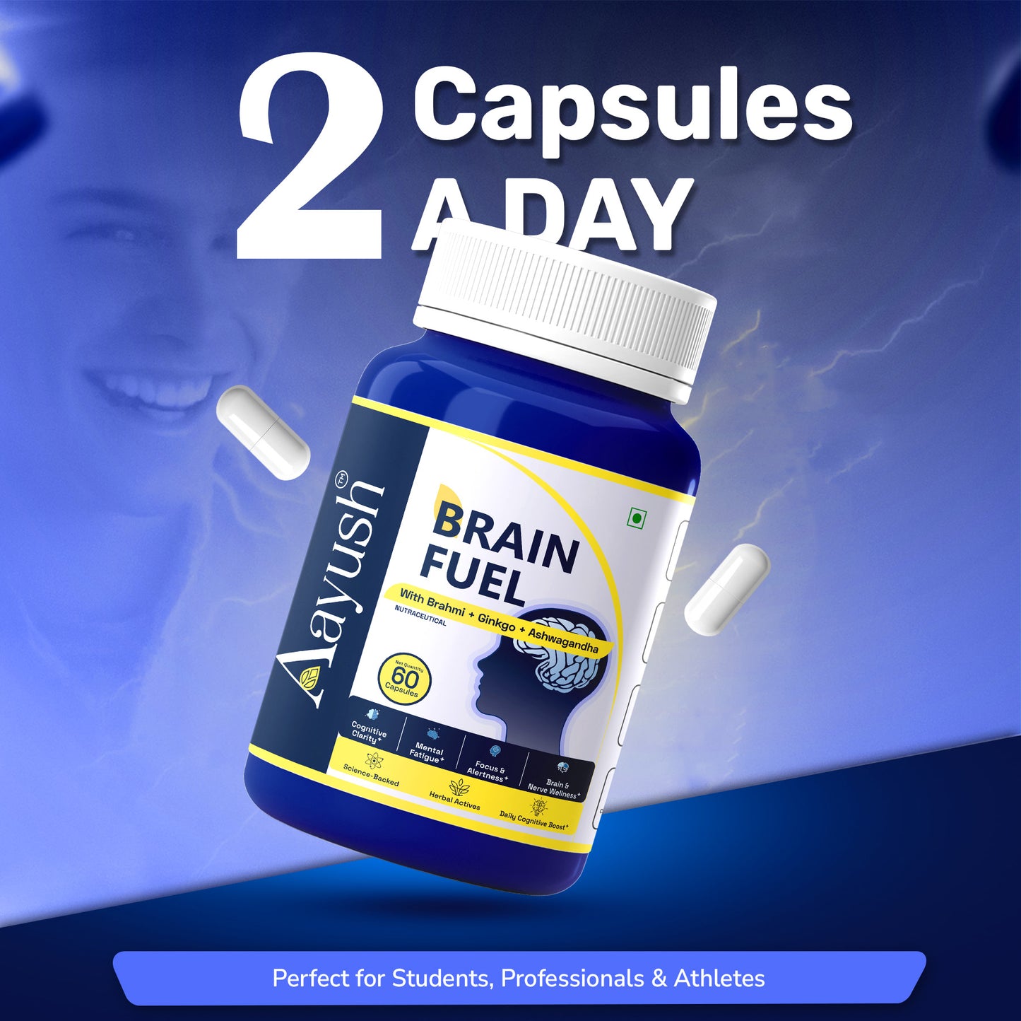 Aayush Brain Fuel ad highlighting