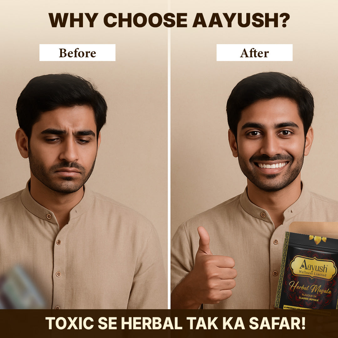 Before and after switch to Aayush Herbal Masala a healthy herbal alternative to toxic tobacco.