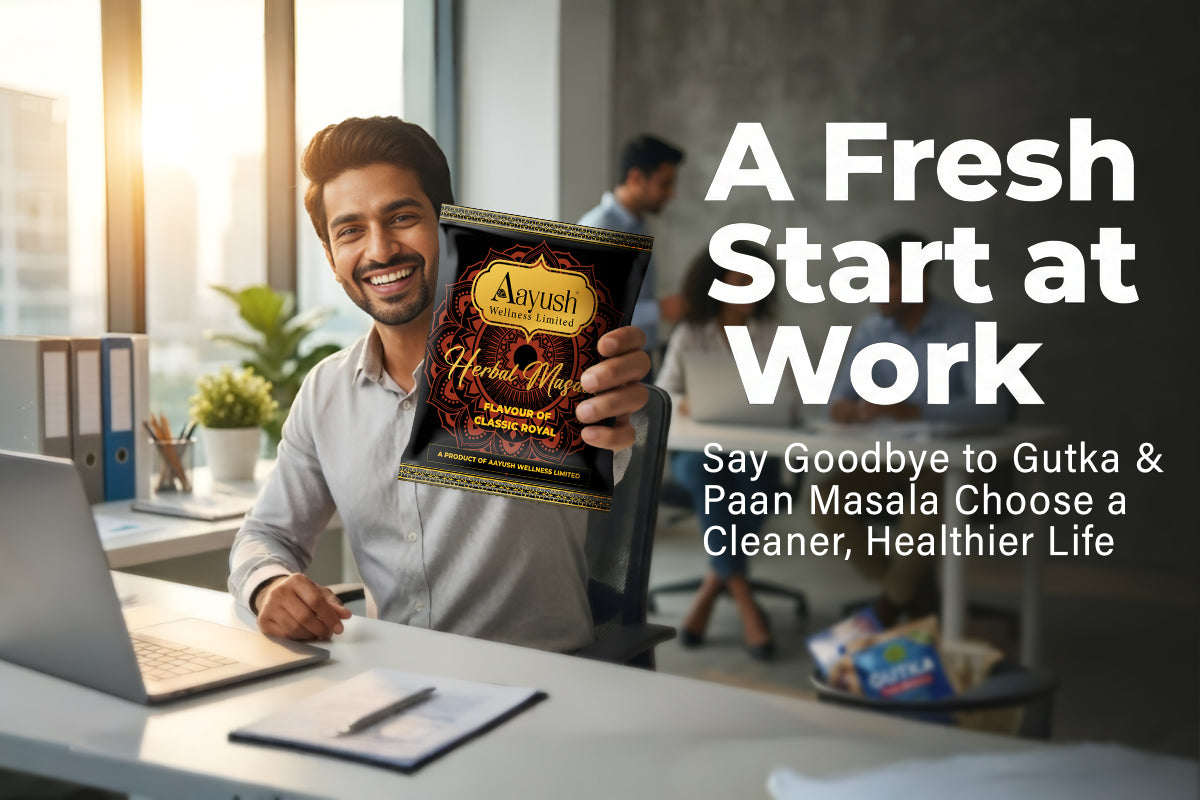 Man holding Aayush Herbal Masala promoting a healthier lifestyle.