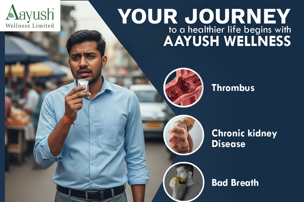 Indian man trying to  Aayush Wellness health awareness banner